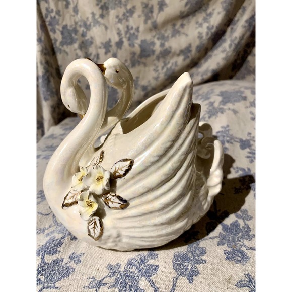 VTG Norcrest Golden Dogwood Swans Lusterware Planter - Picture 4 of 10